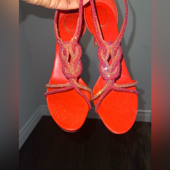 SOLD! Rene Caovilla Red Crystal-embellished Leather Sandals - Size 41 - Picture 6 of 16